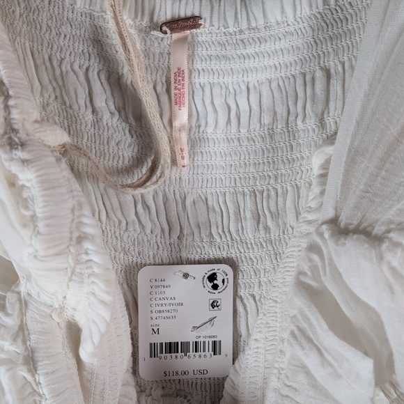 Free People White Smocked Maxi Dress with Puff Sleeves - Picture 7 of 8